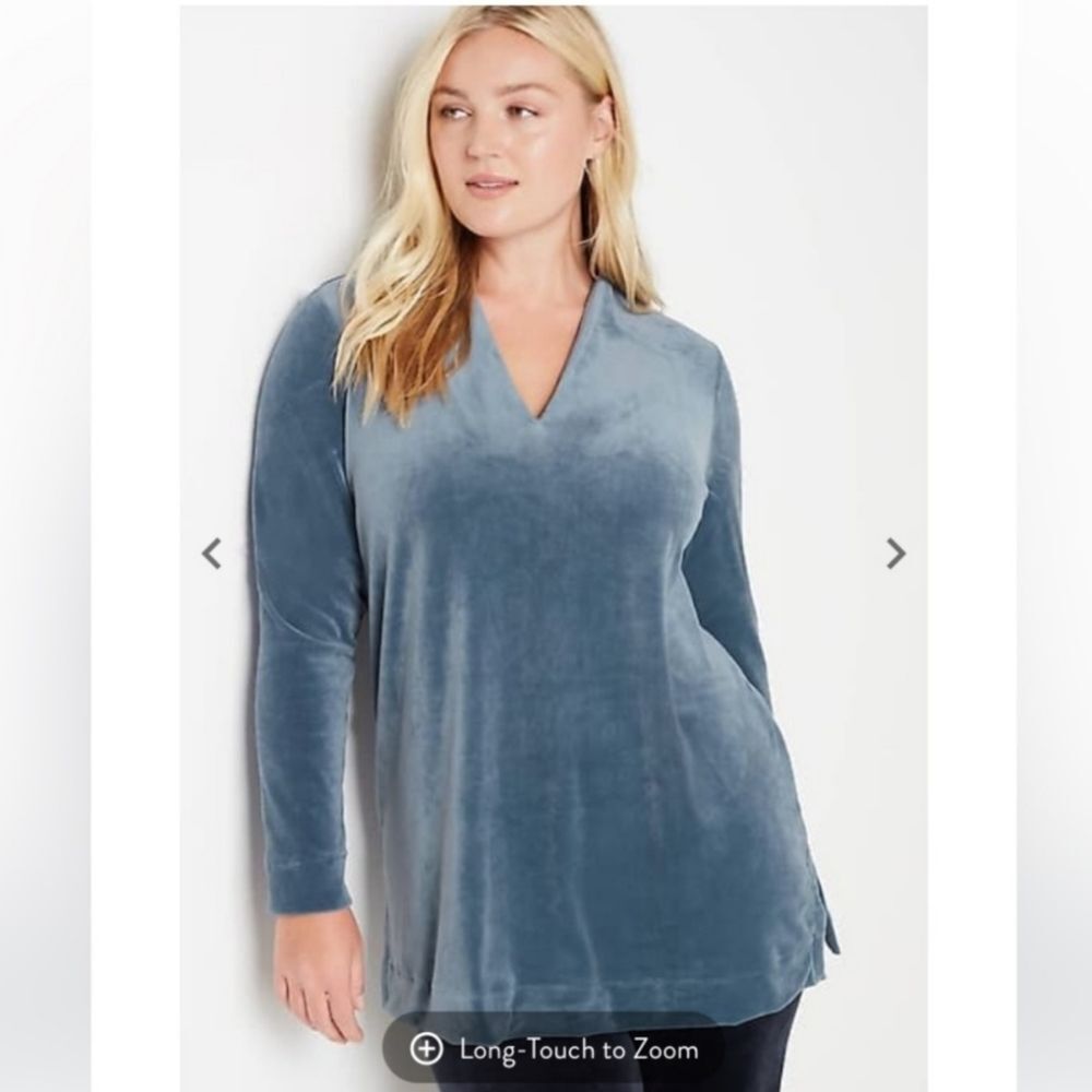 J.Jill V-Neck Velour Velvet Pullover Long Sleeve Tunic Top Womens Large